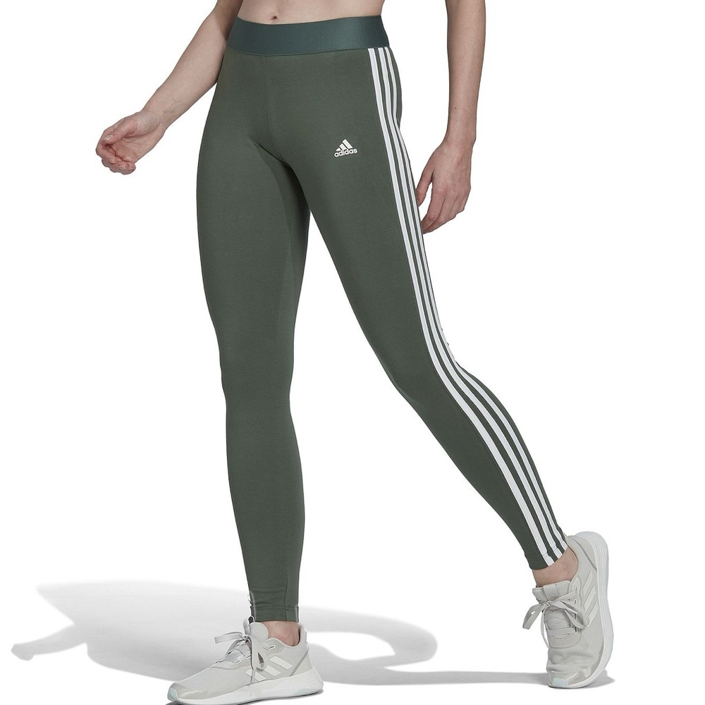 Adidas Women's Green 3 three stripe active Leggings plus size women 2X NEW NWT
